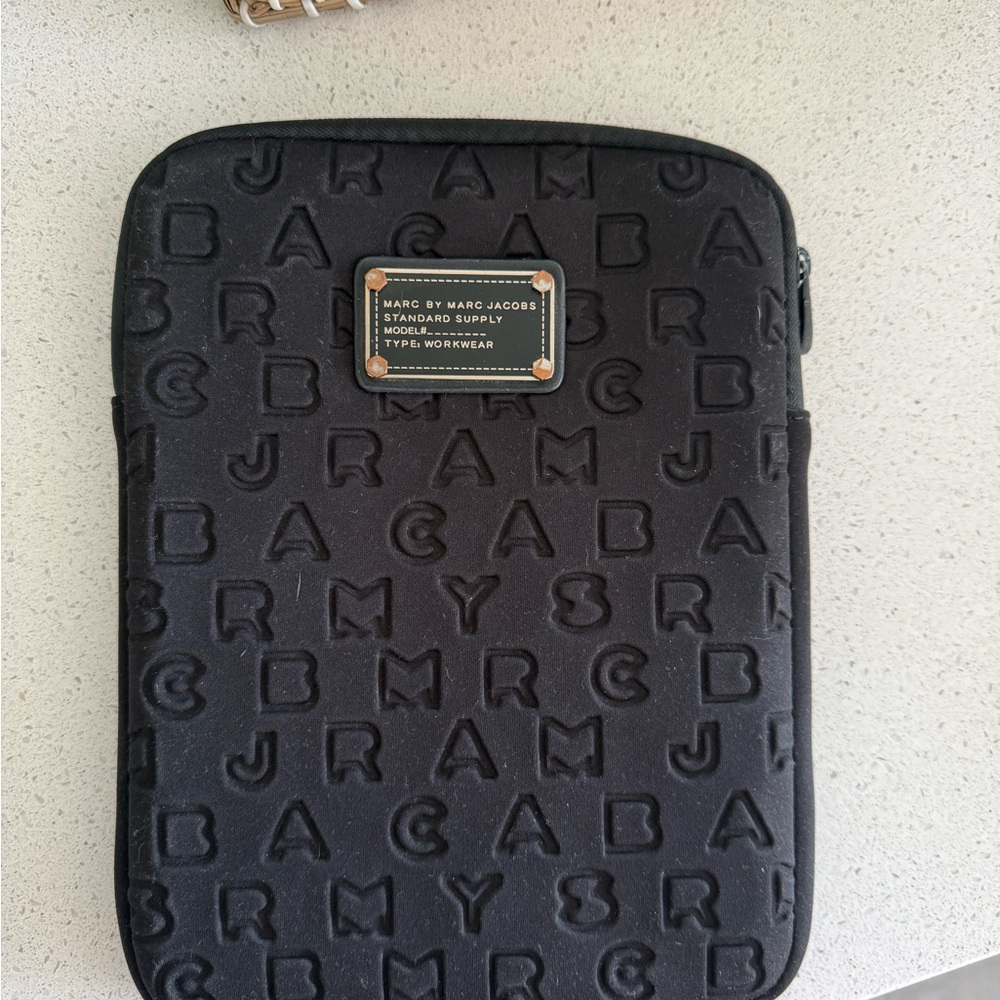 Marc Jacobs Black Embossed Logo Neoprene Laptop Sleeve